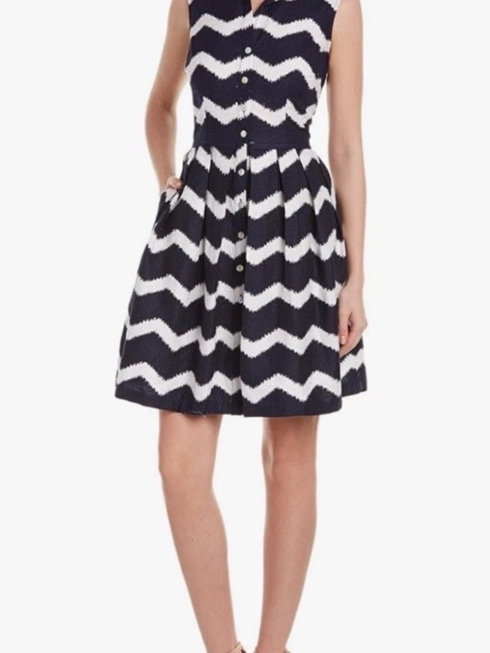 Just Taylor Women's Sleeveless Dress Navy Blue White Zigzag Fit And Flare Sz 14